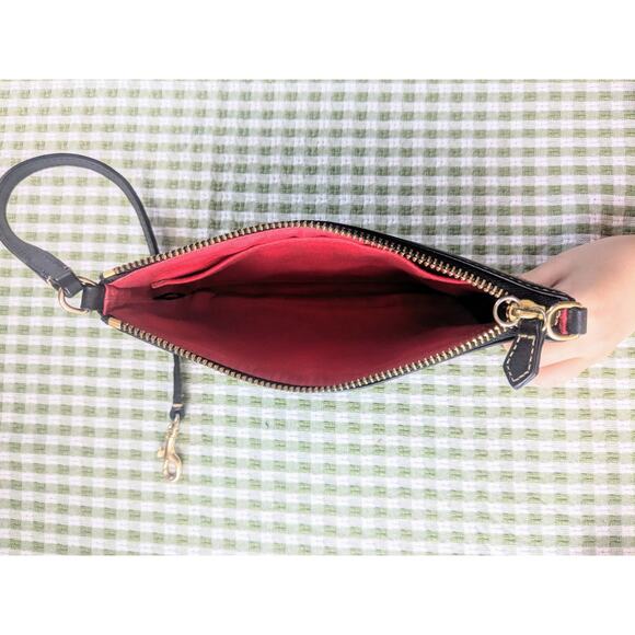 Dooney & Bourke Grooved Leather Top Zip Wristlet Clutch Black Gold DB Monogram - Picture 7 of 11